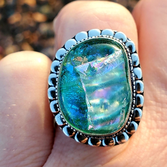 New Dichroic Glass Silver Ring. - Picture 1 of 7